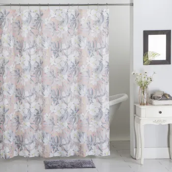 High Quality Microfiber Embossed Waterproof Bathroom Curtain with Flower Design