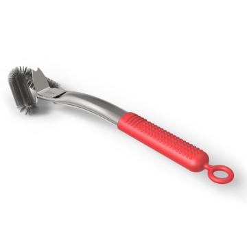 Silicone Handle Long BBQ Grill Brush With Scraper
