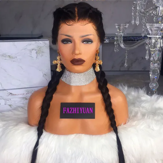Long Double Braids  Twist Natural Black Synthetic Braided Lace Front Wig with Baby Hair synthetic hair wig with lace front