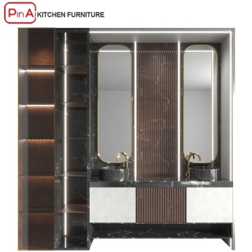 PINAI Simple Design MDF Luxury Wall Mount Floating Sink and Basin with Waterproof Mirror Cabinet Bathroom Vanity