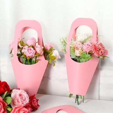 Elegant Pink Kraft Bouquet Gift Bags with Handles
