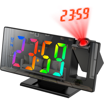 Custom Mirrored Dual Analog LED Display Desk Clock with Projection, Radio, and Electronic Movement
