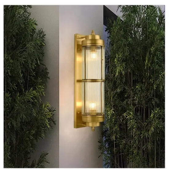 Waterproof & Rust-Proof Luxury Copper Double Section Outdoor Wall Lamp for Hotel, Villa, Courtyard & Entrance