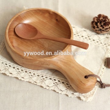 High quality flat base wooden salad bowls with handle
