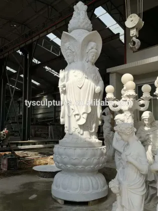 Popular design large stone three sides marble kuan yin statue for garden