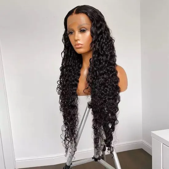 Factory wholesale 10a grade raw unprocessed indian human hair wig cuticle aligned water wave lace front wig