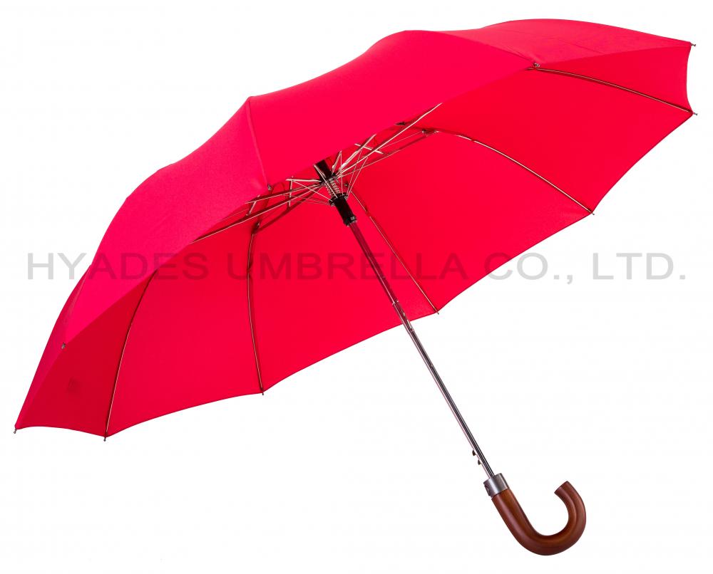 Wine Colored Wooden Handle 2 Folding Umbrella