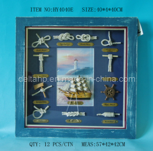 Wooden Art Frame with Ship, Wheel and Rope for Table Decorative (DTHY4040E)
