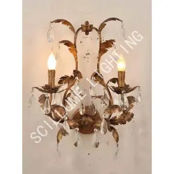 Vintage lighting fixtures 2 light leaves iron wall lamp scones TSY