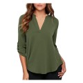 Womens Casual Cuffed Sleeves VNeck Shirts