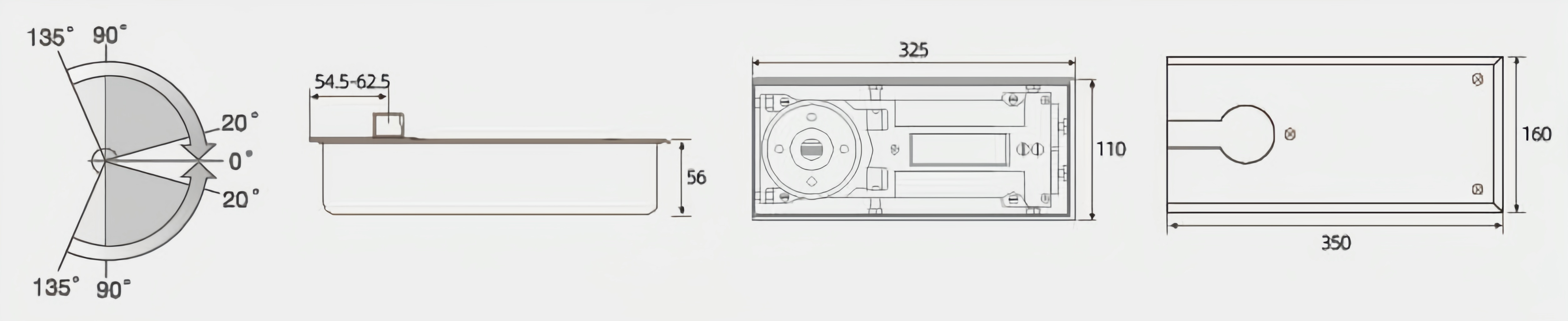 Floor spring dimensional drawing for installation reference