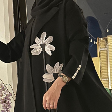 یقه برگردان ژاکت کش باف پشمی سه بعدی مشکی اوپن