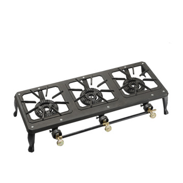 Portable Three-Burner Cast Iron Camping Stove: Your Essential Outdoor BBQ and Cooking Companion