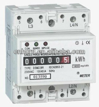 DDM100SR Single-phase Two-wire Electronic DIN-rail Active Energy Meter with RS-485 Communication (4-Pole, Cyclometer Display)
