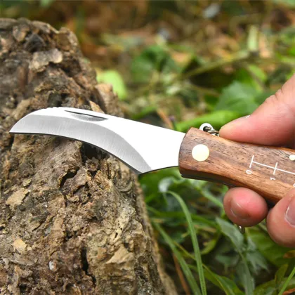 Folding Mushroom Harvest Knife with Wood Handle for Camping and Hunting