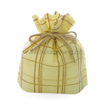 Non-woven Yellow Big Checkered Japan Style Drawstring Bag