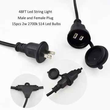 48FT led string light male and female plug 15pcs 2700k 2w S14 led bulbs