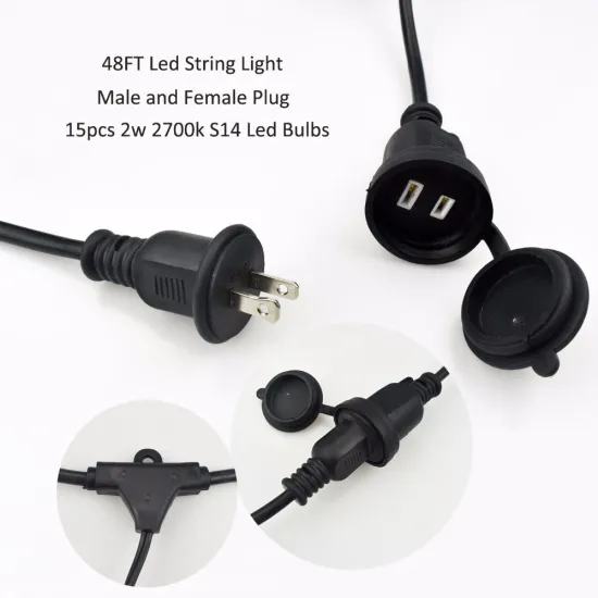 48FT led string light male and female plug 15pcs 2700k 2w S14 led bulbs
