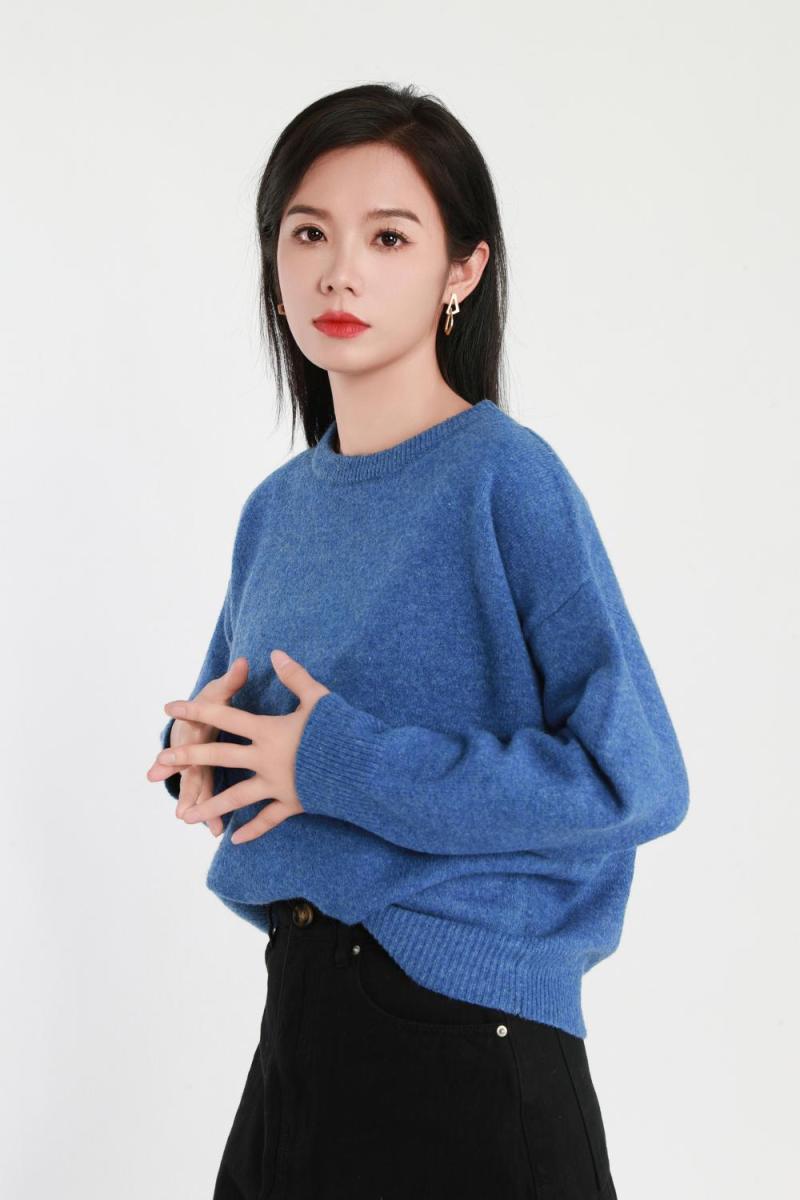 Cổ tròn dài -sleeved len dệt kim