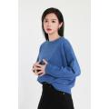 Leher bulat panjang -sleeved woolen rnitted puncak