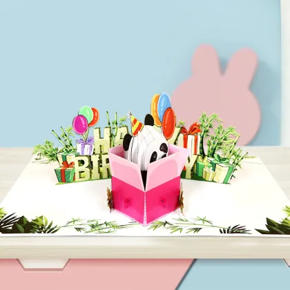 3D Happy Birthday Panda Gift Box Greeting Card