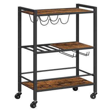 3-Tier Wheeled Serving Cart with Wine Rack - Beverage and Bar Cart
