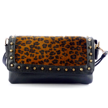 Wholesale leather high quality leopard print Brown Fur and Pu satchel purses for women