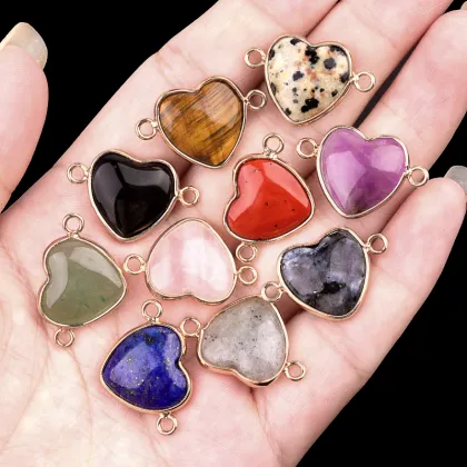 Yellow Jade Love Heart Double Hole Gold Connector for DIY Making Jewelry