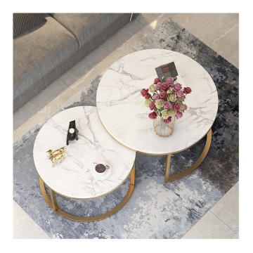 Luxus nordisch schmiedeeisen moderne weiße marble doppelte top runde couchtisch für Wohnzimmer