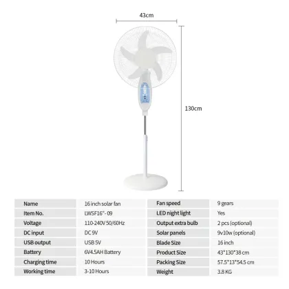 16 Inch Rechargeable Solar Energy Factory Wholesale Floor Stand Fan