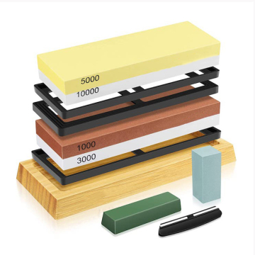 Guida alla base di base di bambù non slip set di Whetstone: kit completo per affilare coltelli con pietre d'acqua