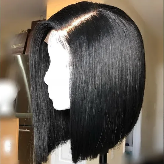 Peruvian Pre Plucked Human Hair Short Bob Wigs with Curly Lace Front