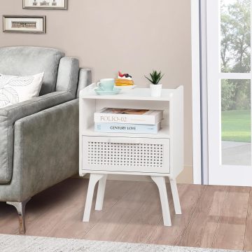Medieval Modern Rattan Bedroom Bedside Table with Storage