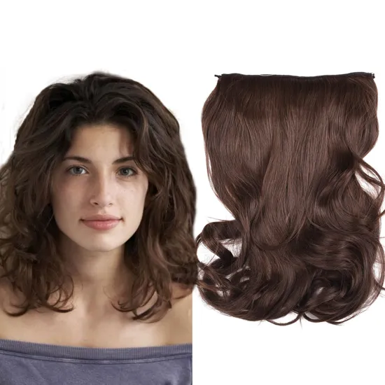 Best Price Clip in One Piece Hair Extension Wavy Ombre Black Invisible Wire Fish Line Hair Synthetic Hair Extensions