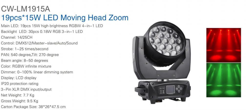 19pcs 15w LED with Zoom