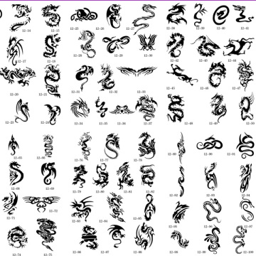 100 designs Dragons Airbrush Tattoo Stencil Template BOOK 12, 4 designs on each A4 sheet.