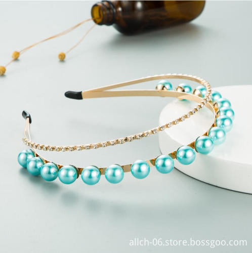 ALLCH RTS 2023 Handmade Sparkle Crystal Headband with Pearls and Rhinestones for Women