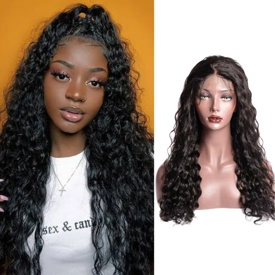 Wholesale Brazilian Virgin Remy Hair Water Wave Wig, 150% Density Raw Unprocessed 4x4 Transparent Lace Front Wig