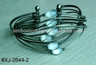 2016 hot new wire multi bangle with oval cateye beads,cuff bangle,cuff bracelet,multi bracelet,jewelry