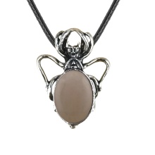 Rose Quartz 13X18mm Cabs Antique Silver Alloy Spider Pendant Necklace 45cm Black Cord