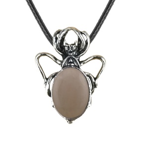 Rose Quartz 13X18mm Cabs Antique Silver Alloy Spider Pendant Necklace 45cm Black Cord