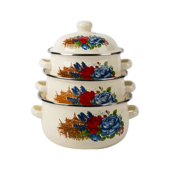3PCS Per Set Colour Print Style a and B Cast-Iron Color Enamel Casserole