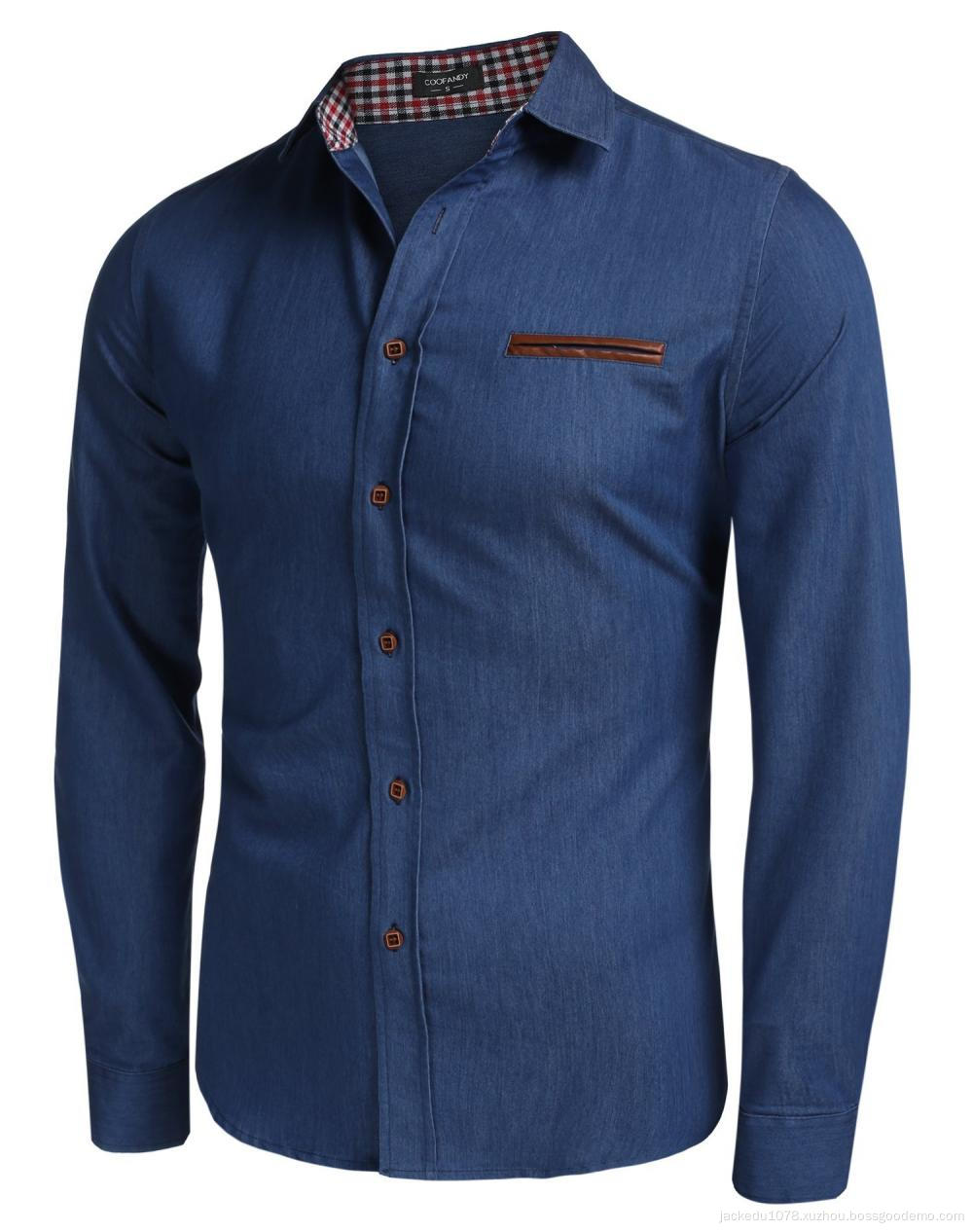 Men's Casual Dress Shirt Button Down Shirts Long-Sleeve Denim Work Shirt