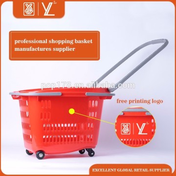 Guangzhou Factory Supermarket Plastic Shopping Basket With Four Wheels