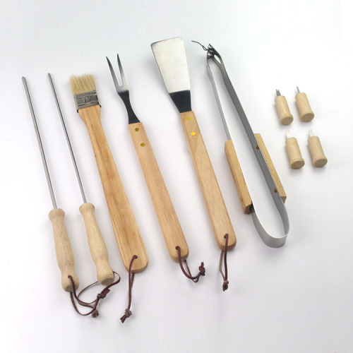 Acessórios para ferramentas de churrasco 10pcs com cabo de madeira