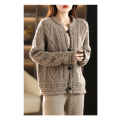 Woolen lady's padded knit cardigan
