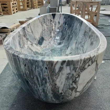 Custom Modern Handmade Onyx White Marble Freestanding Bathtub