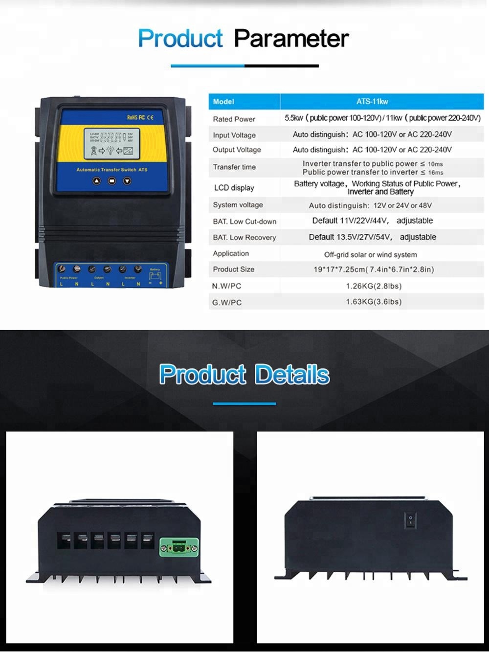Ats 듀얼 전력 전송 컨트롤러 : 12v-48v Dc/110v-220v Ac 시스템 용 태양 전하 컨트롤러, Bossgoo ...