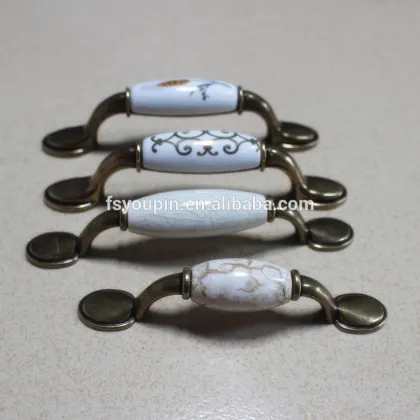 Antique Zinc Alloy and Ceramics Cabinet Handle