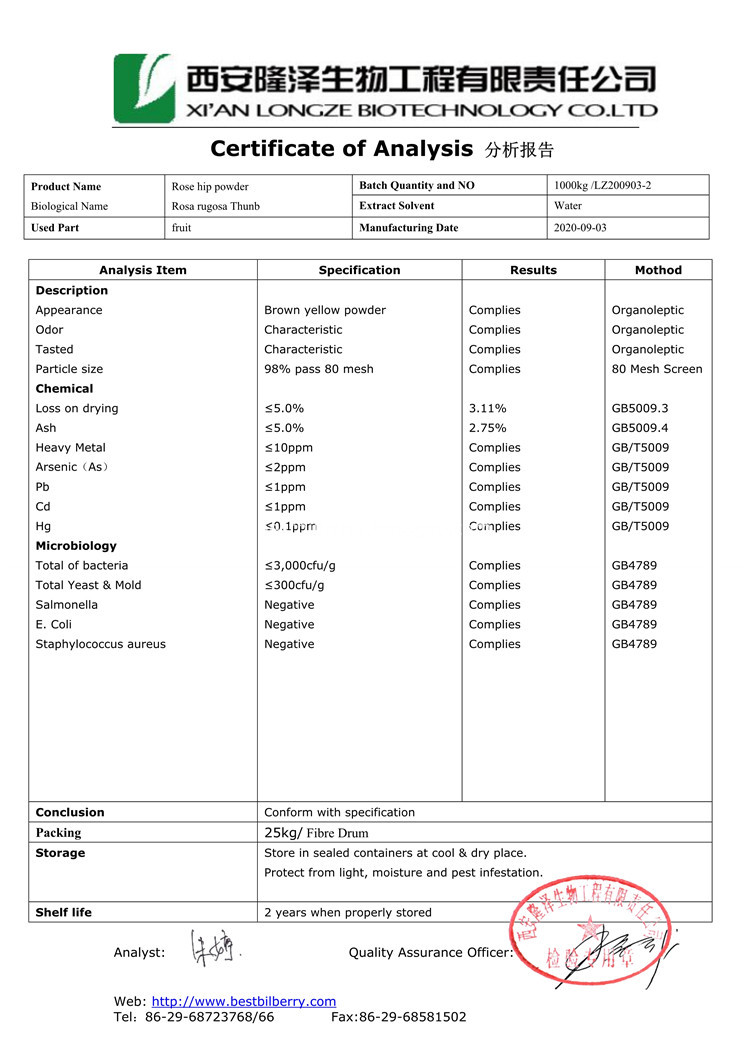 COA-rose hip extract